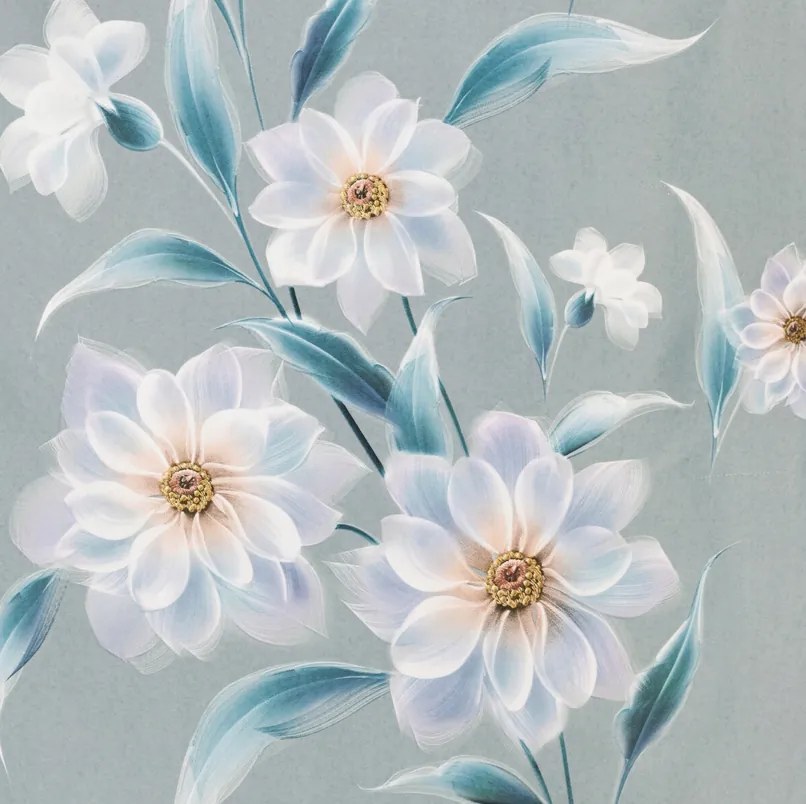 Сива затъмняваща завеса с принт на цветя Ширина: 140 см | Дължина: 270 см