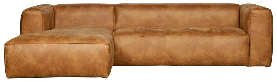 Кафяв ъглов диван от рециклирана кожа, ляв ъгъл WOOOD Bean