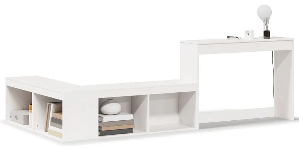 855751 vidaXL Нощно шкафче с бюро, бяло, 232x122x75 см, борово дърво масив