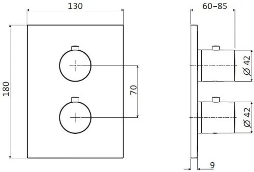 Външни части на термостатичен кран за вана Herzbach DESIGN iX-Black