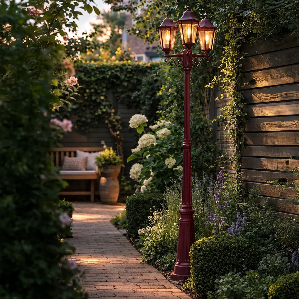 Класически външен фенер тъмночервен 220 см 3 светлини IP44 - Havana