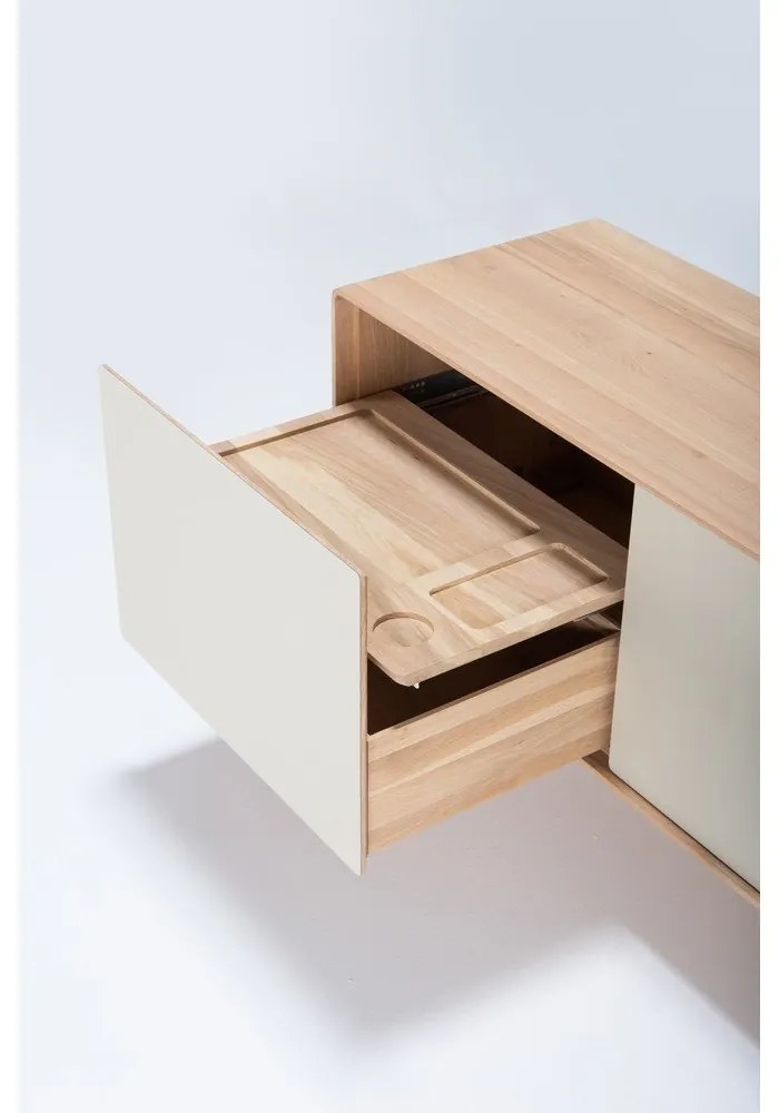 Бяла/естествена маса за телевизор от масивен дъб 180x64 cm Fina – Gazzda