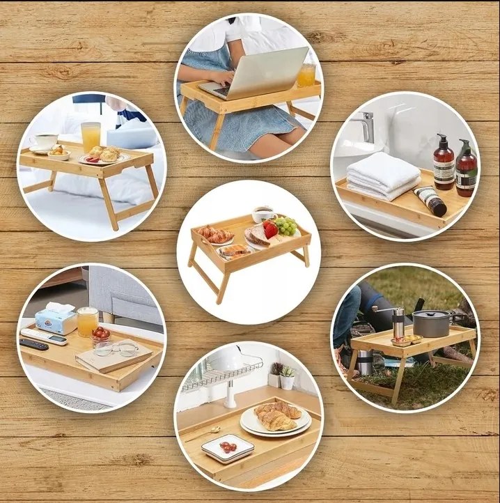 Сгъваема бамбукова масичка за лаптоп и закуска в леглото Ruhhy