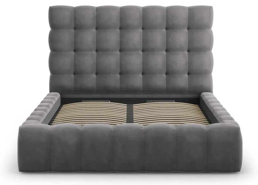 Сиво тапицирано двойно легло с място за съхранение и решетка 160x200 cm Bali - Cosmopolitan Design