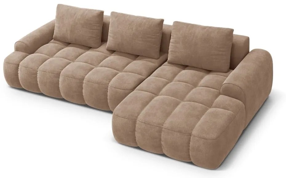 Светлокафяв кадифен сгъваем/с място за съхранение ъглов диван (десен ъгъл) Linz – Cosmopolitan Design