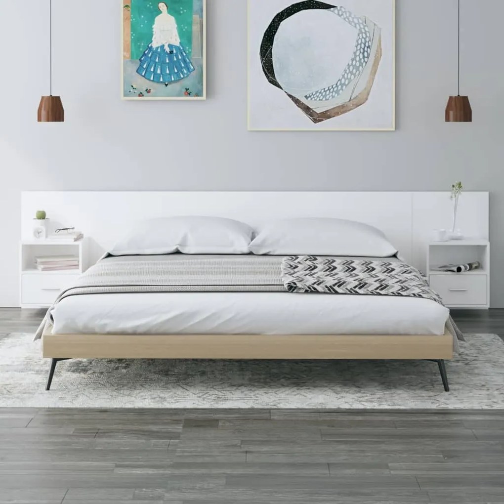 3115740 vidaXL Горна табла за легло с шкафчета, бяла, инженерно дърво