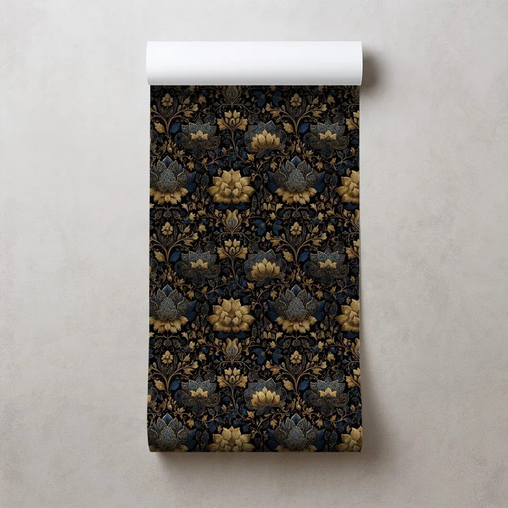 Фототапет – Златни цветя на тъмен фон