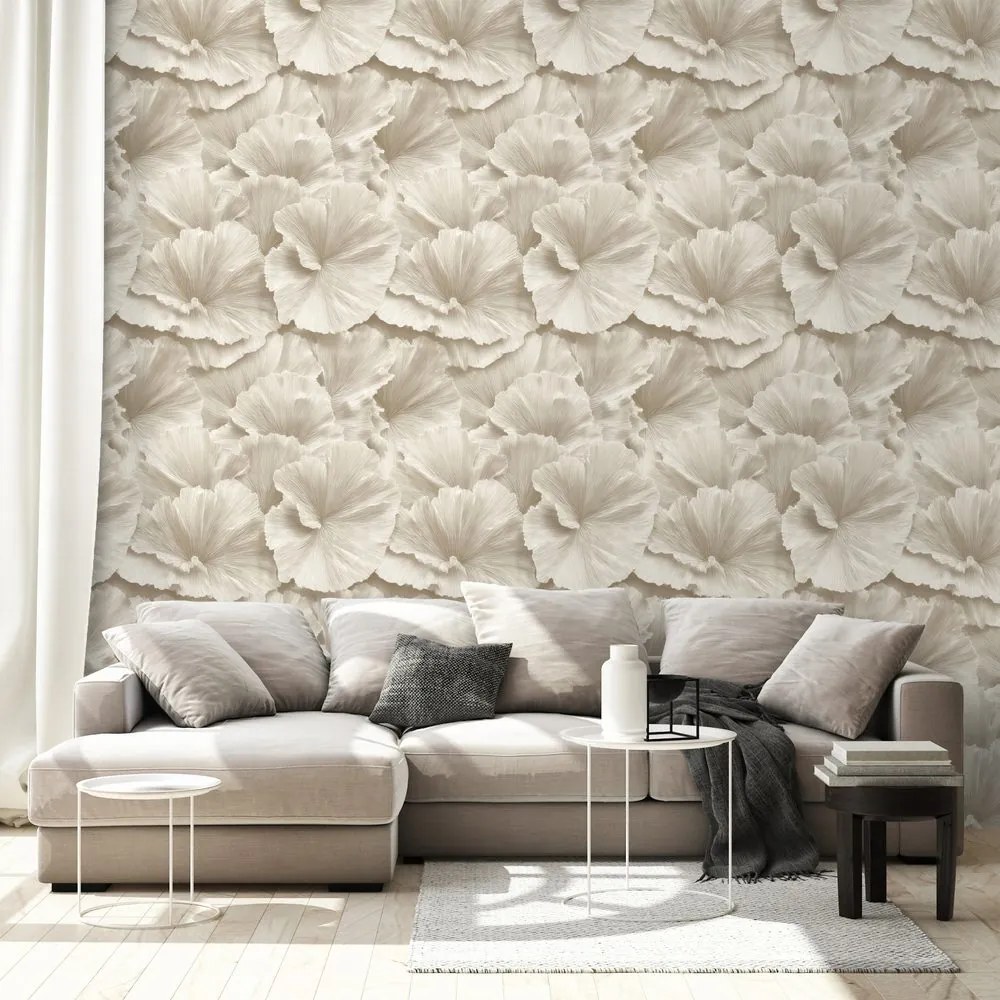 Тапет – Бежови цветя в нежен стил