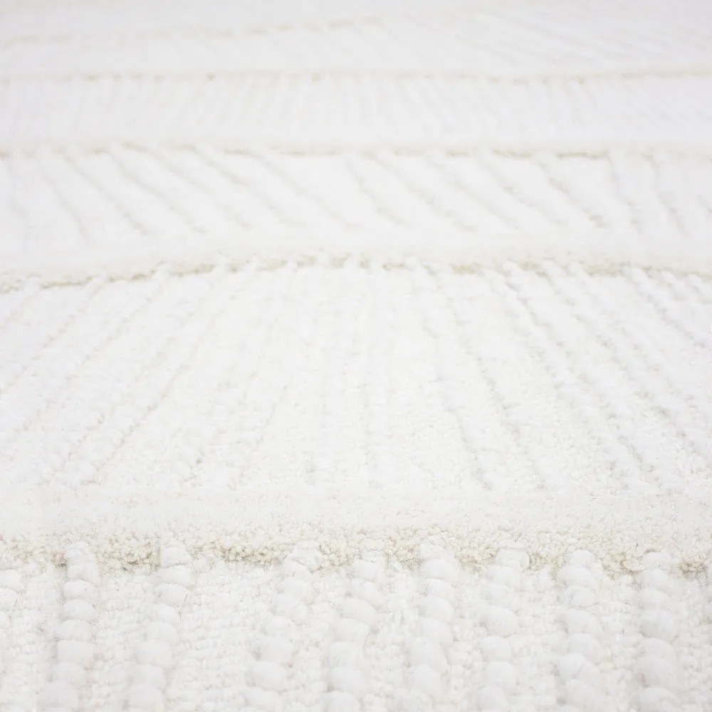 Бял ръчно изработен килим със смес от вълна 200x290 cm Sculptured Wave – Flair Rugs