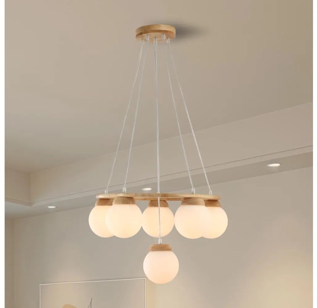 Brilagi - Полилей на кабел VISBY WOOD 6xE27/60W/230V Ø 58 cm от каучуково дърво