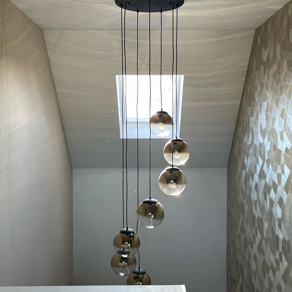 Висяща лампа в стил арт деко черна със златно стъкло 7-светлина - Pallon