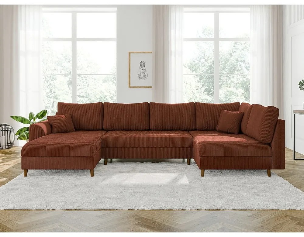 Ъглов диван от рипсено кадифе в тухлен цвят (ляв ъгъл) Ariella – Ropez