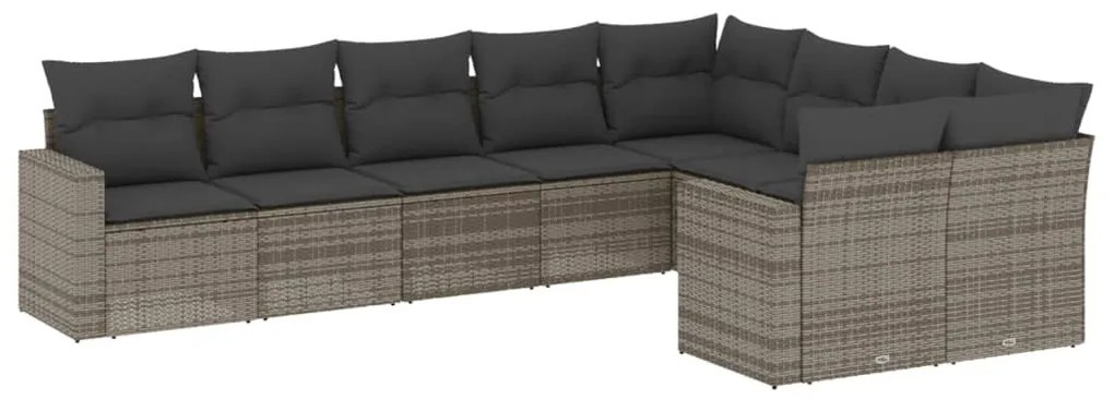 3219430 vidaXL Градински комплект диван с възглавници 9 части сив полиратан