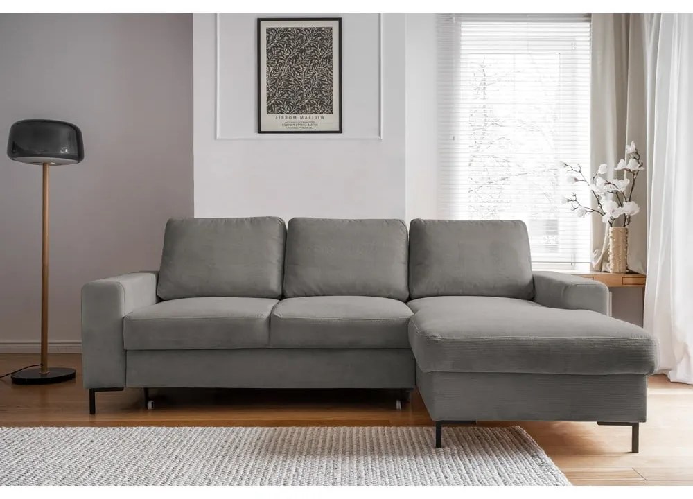 Сив разтегателен ъглов диван от рипсено кадифе (десен ъгъл) Lofty Lilly – Miuform
