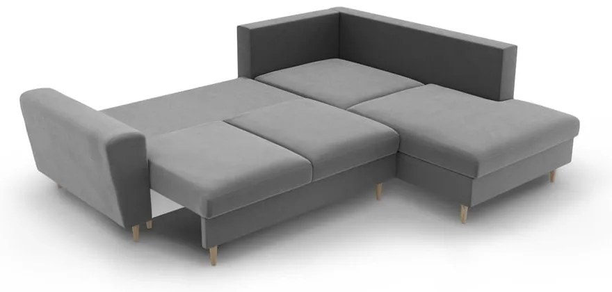 Светлосив кадифен разтегателен ъглов диван с място за съхранение (десен ъгъл/L форма) Kyoto – Cosmopolitan Design