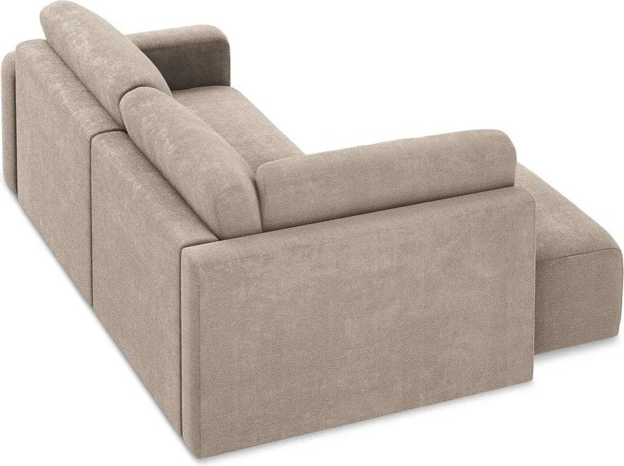 Бежов шенилов сгъваем/с място за съхранение ъглов диван (ляв ъгъл/L форма) Kona – Makamii