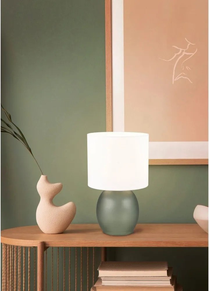 Бяло-зелена настолна лампа с текстилен абажур (височина 29 cm) Vela - Trio
