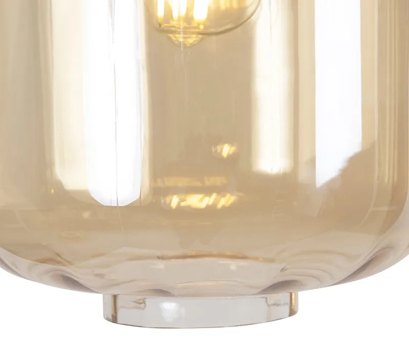 Дизайнерски висящ аплик черен с кехлибарен стъкло 3-светлина 226 см - Qara