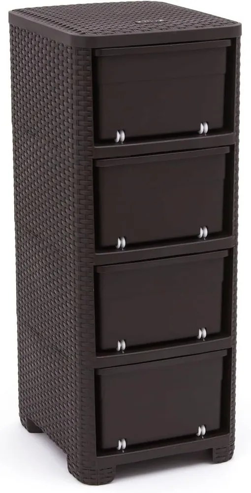Тъмнокафяв пластмасов висок шкаф за баня 33x79 cm Rattan – Curver