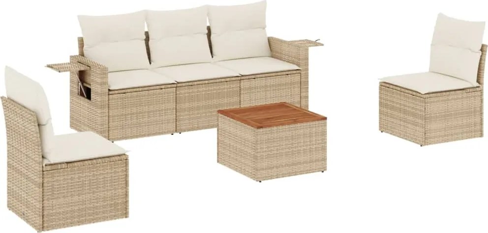 3224504 vidaXL Градински диван с възглавници, 6 части, бежов полиратан