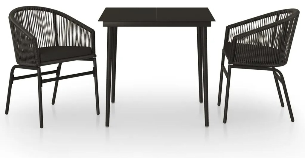 3099239 vidaXL Градински трапезен комплект, 3 части, черен
