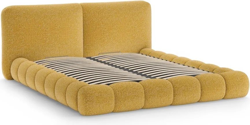 Двойно легло тапицирано с място за съхранение и включена подматрачна рамка в цвят горчица 180x200 cm Solange – Micadoni