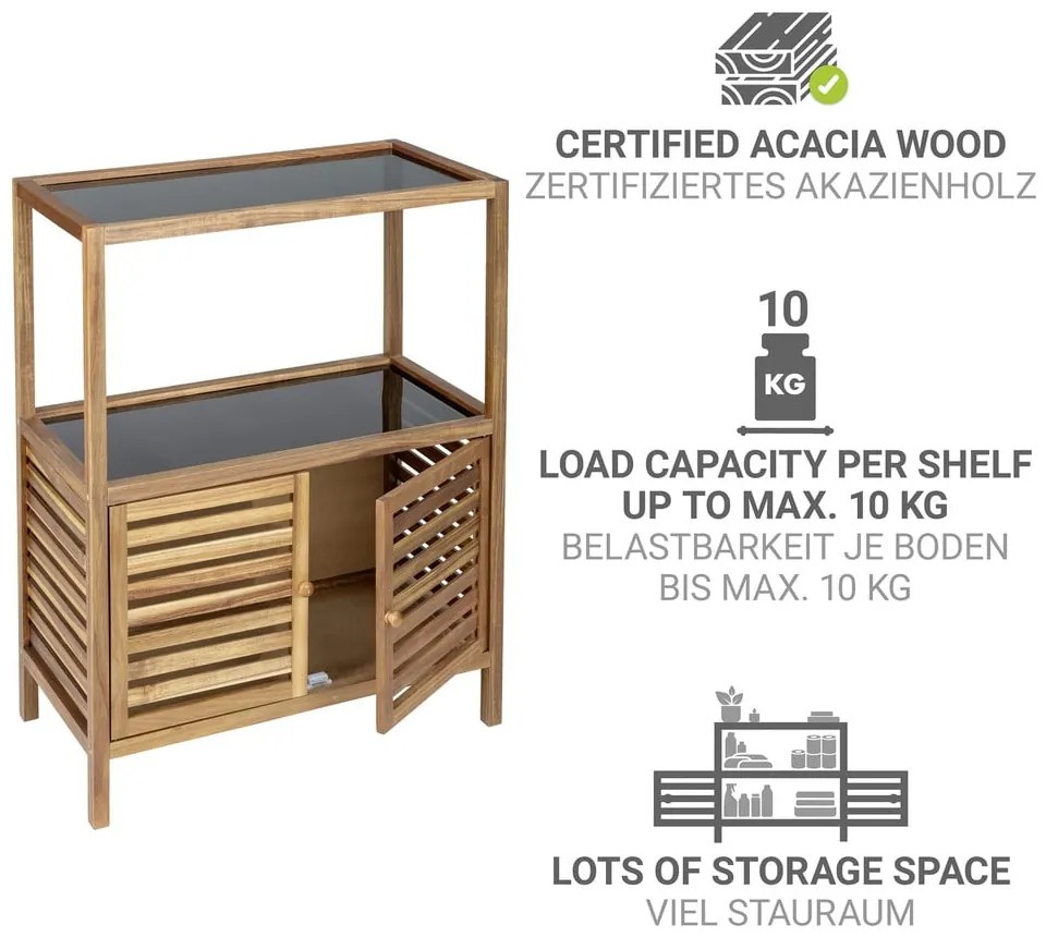 Нисък шкаф за баня от масивна акация в черен и естествен цвят 67,5x86 cm Fondi – Wenko
