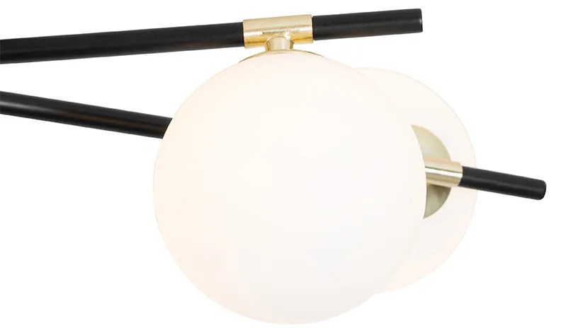 Таванна лампа черна със злато и опалово стъкло 6-светлина - Lynn