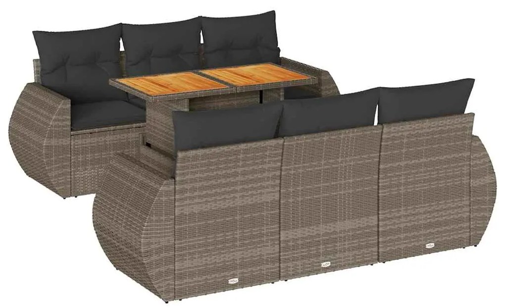 3327224 vidaXL Градински диван с възглавници, 7 части, полиратан, сив