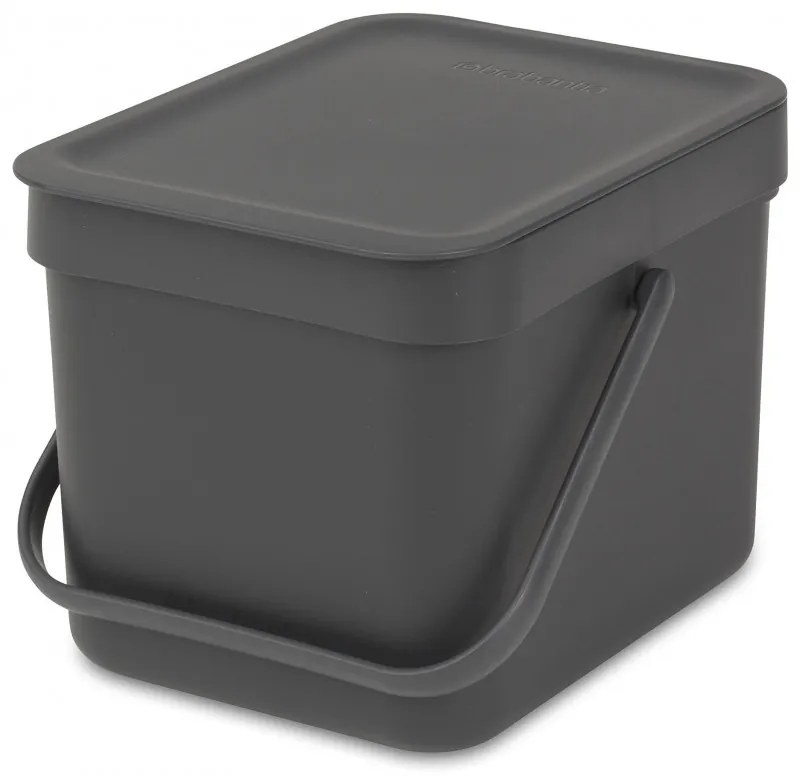 Кош за разделно събиране на боклук Brabantia Sort&Go 648974, 6 л, Дръжка, Възможност за стенен монтаж, Тъмносив