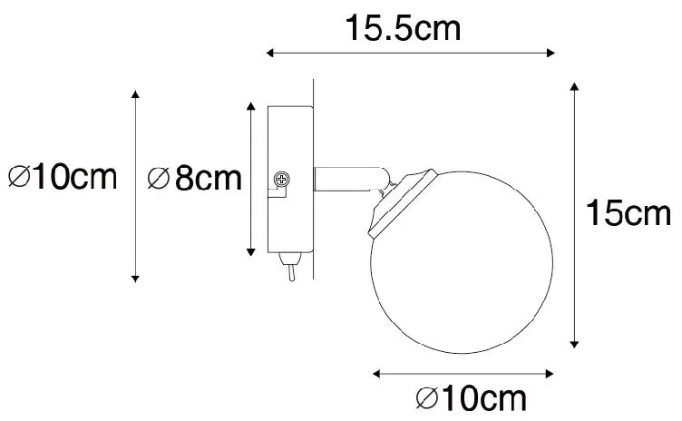 Модерен прожектор черен с опалово стъкло с превключвател - Атина