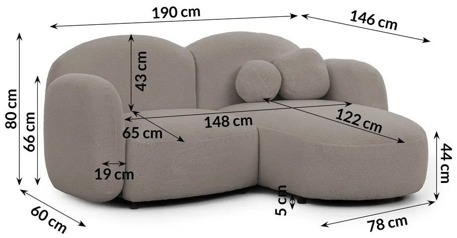 Сив ъглов диван от прежда с примки от букле (десен ъгъл) Orbit – Ropez