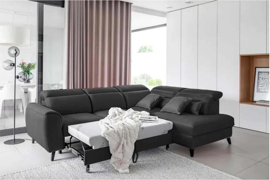 Тъмносив кадифен разтегателен ъглов диван с място за съхранение (десен ъгъл L форма) Noble – ELTAP