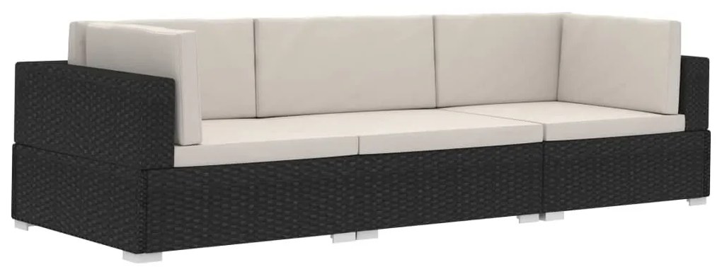 47264 vidaXL Градински комплект с възглавници, 3 части, полиратан, черен