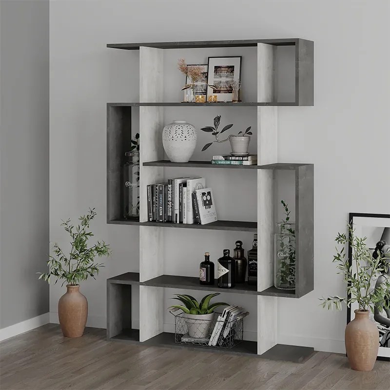 Mito меламинов библиотека в антик бяло/ретро сив цвят 108x25x161см.