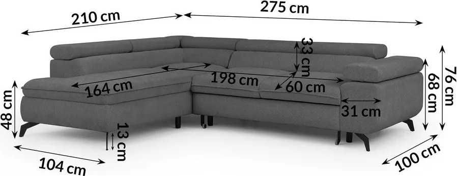 Сив шенилов ъглов диван (ляв ъгъл L форма) Marbeya – Ropez