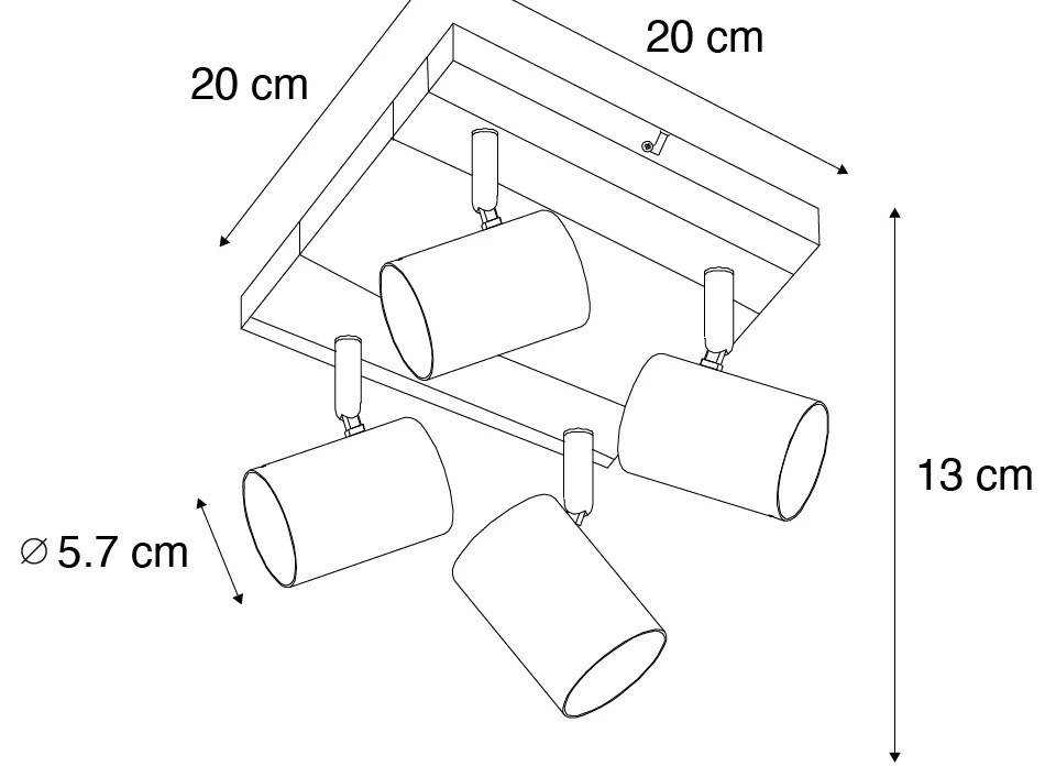 Таванна лампа черна с дърво 4-светлина регулируема правоъгълна - Jeana