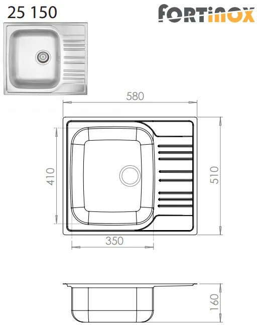 Дължина на мивката Fortinox Valley: 58 см.