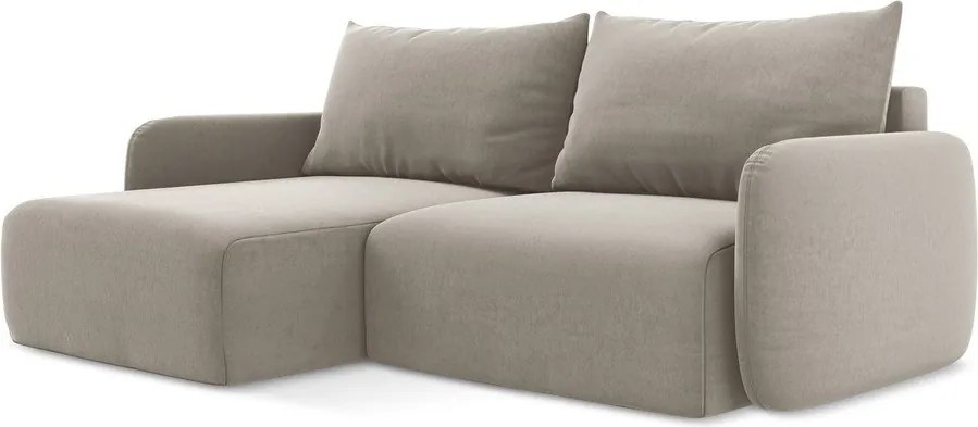 Кафяво-сив кадифен сгъваем/с място за съхранение ъглов диван (ляв ъгъл) Kalena – Makamii