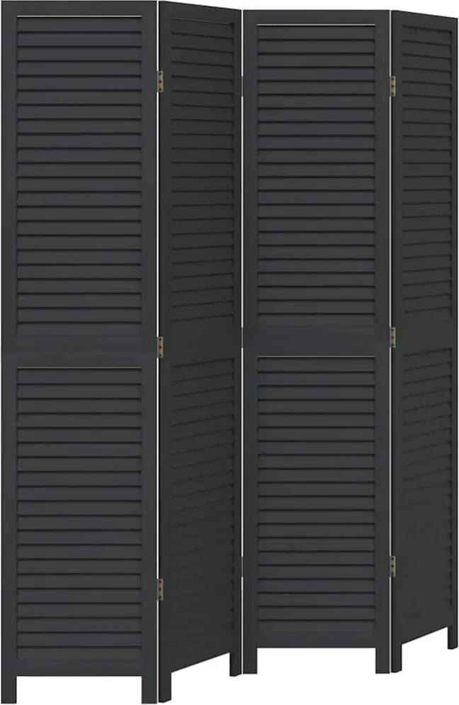 358850 vidaXL Разделител за стая, 4 панела, черен, дърво пауловния масив