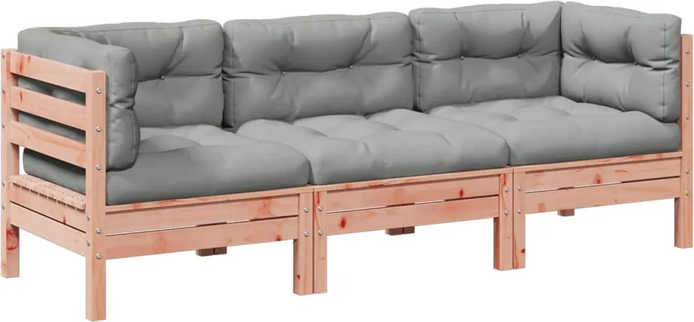 3299273 vidaXL Градински комплект с възглавници, 3 части, дугласка ела масив