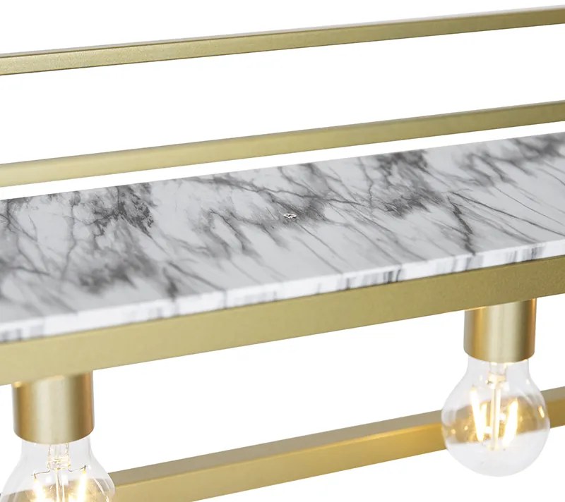 Индустриална висяща лампа златиста с мрамор и рафт 4-светлина - Cage Rack