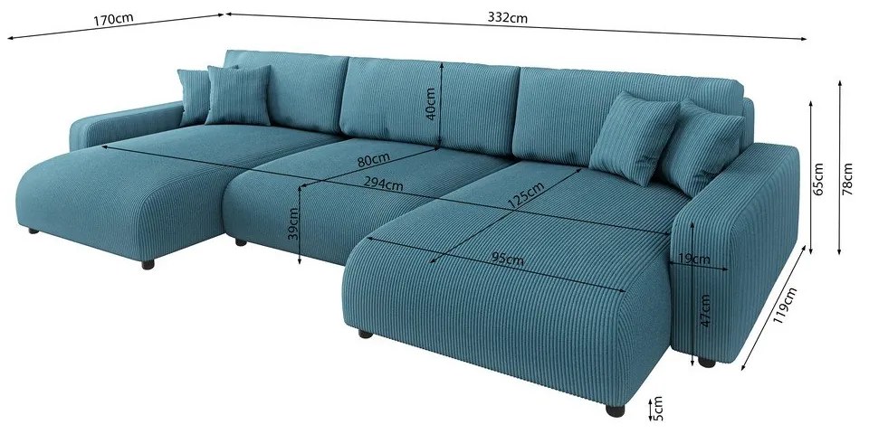 Тюркоазен ъглов диван с място за съхранение от рипсено кадифе Sara – Ropez