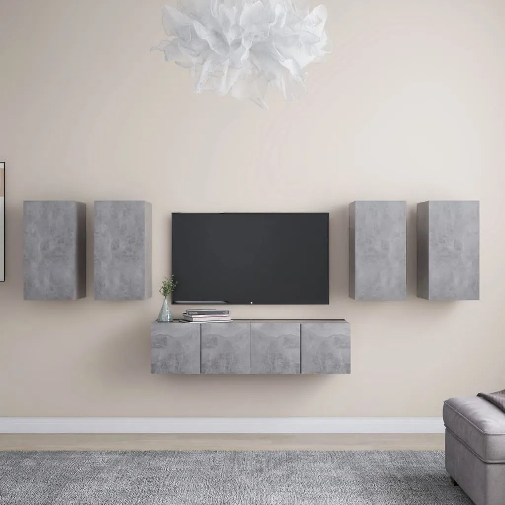 3079099 vidaXL Комплект ТВ шкафове от 6 части, бетонно сиви, инженерно дърво