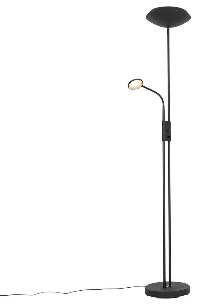 Подова лампа черна с LED и димер с лампа за четене - Fez