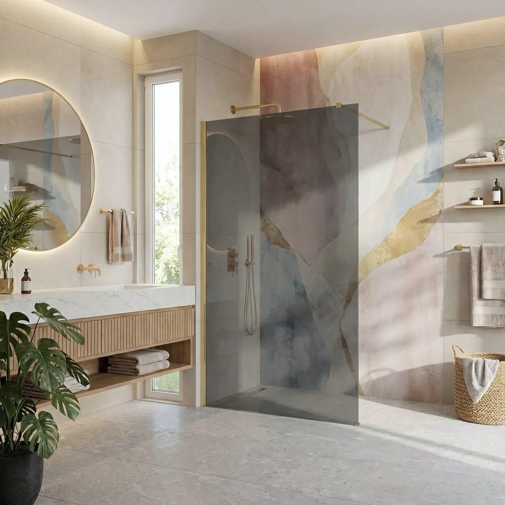 Параван за душ Rea Flexi Grey / Brush Gold 130