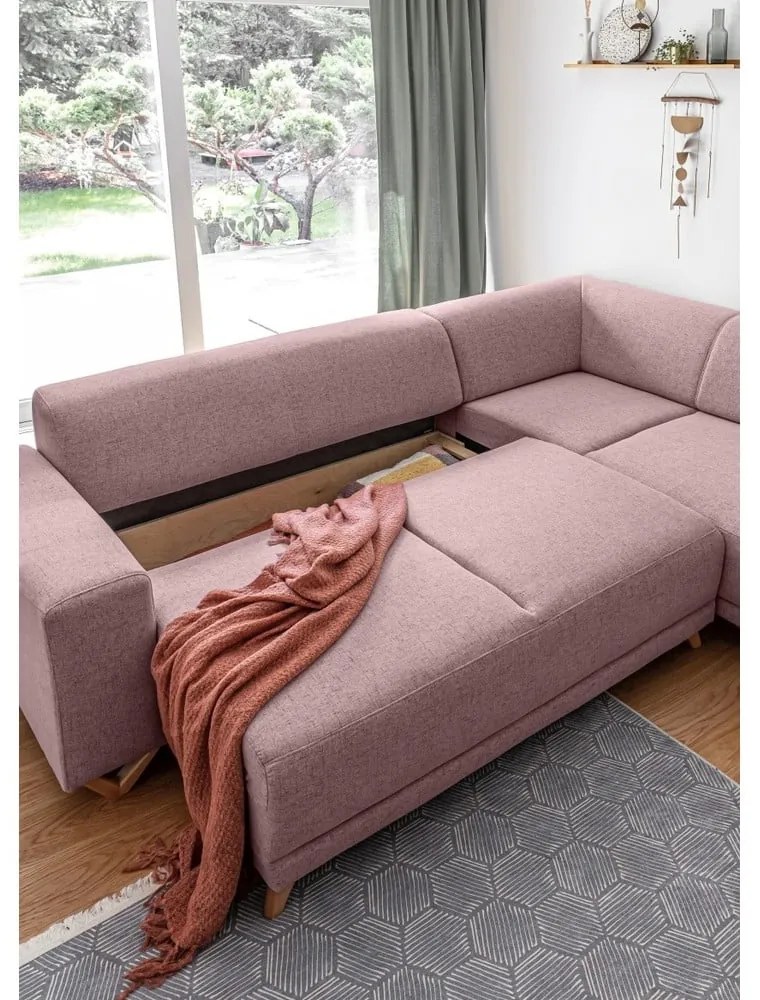 Розов разтегателен/с място за съхранение ъглов диван (десен ъгъл/L форма) Classy Sophie – Miuform