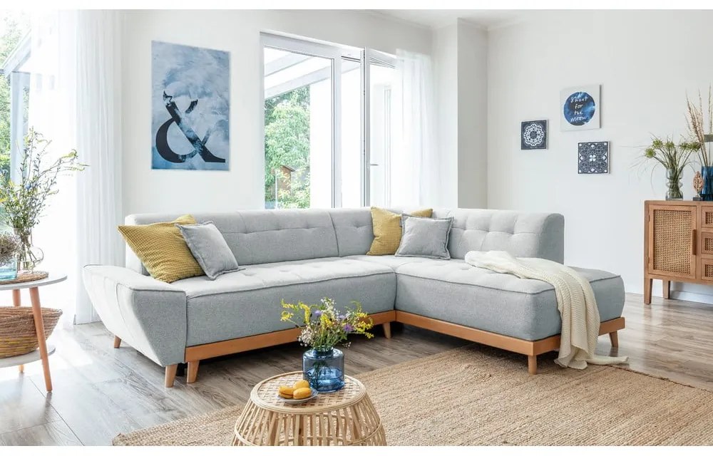 Светлосив ъглов разтегателен диван десен ъгъл Dazzling Daisy - Miuform