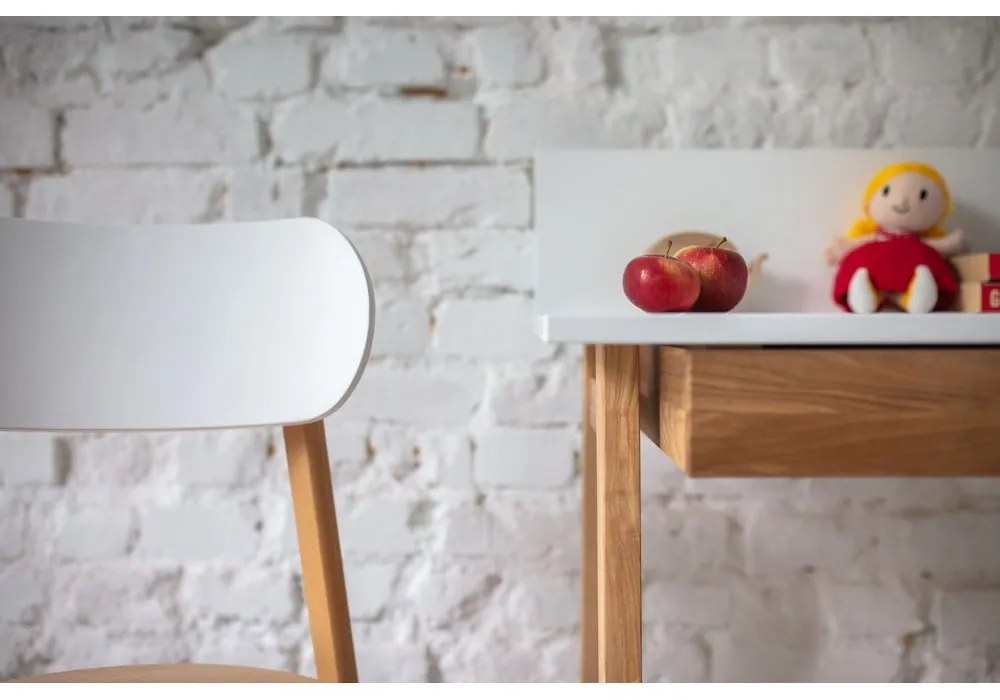 Бяло бюро с основа от ясенова дървесина, дължина 85 cm Luka - Ragaba