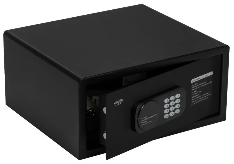 Електронен сейф Adler AD 1045, 200x420x370 мм, 14 л, Блокиране след 4 грешни опита, Предупреждение за изтощена батерия, Черен